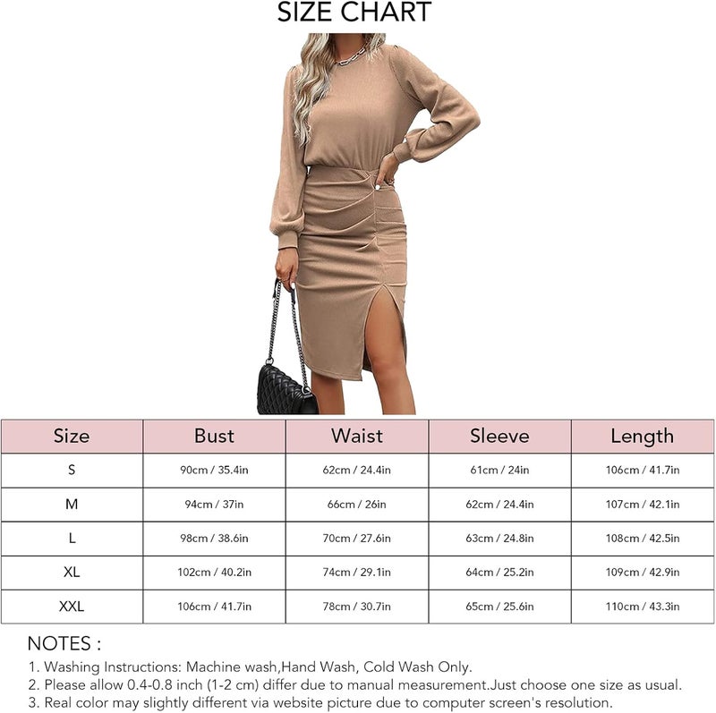 woobles Dress, womens high waist comfortable dress, solid color, breathable lantern sleeve for the night XL - Image 4